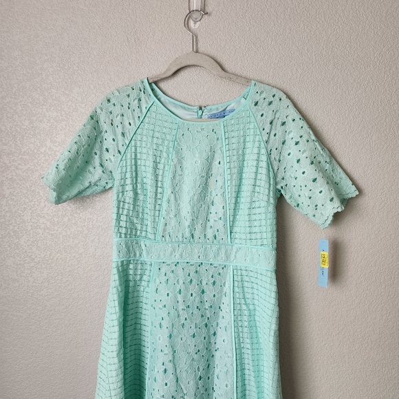 ANTONIO MELANI Eyelet short sleeve dress fit flare in Robin's egg blue NEW 10 - Picture 7 of 7